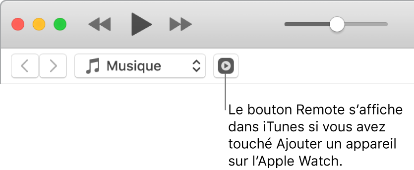 Le bouton Remote s’affiche dans iTunes pendant l’ajout de la bibliothèque sur l’Apple Watch.