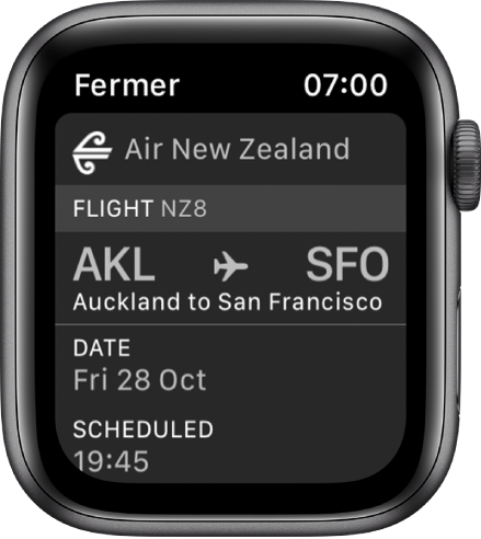 L’Apple Watch affichant une carte d’embarquement.