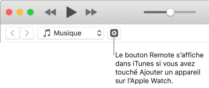 Le bouton Remote s’affiche dans iTunes pendant l’ajout de la bibliothèque sur l’Apple Watch.