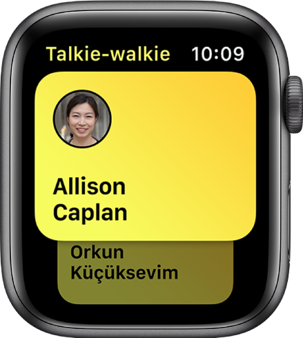 L’écran Talkie-walkie affichant un contact.