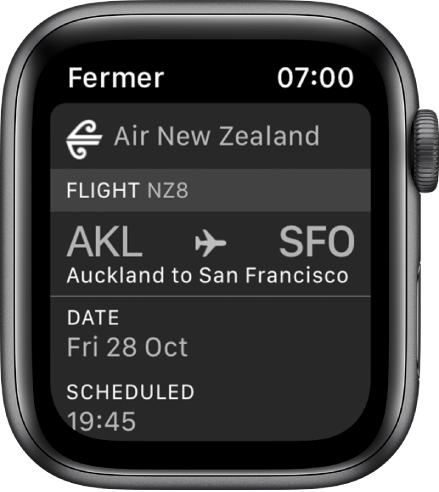 L’Apple Watch affichant une carte d’embarquement.