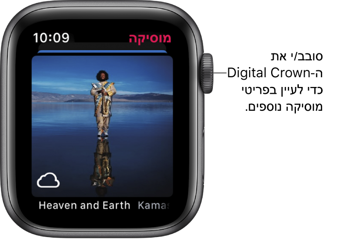 מסך עם אלבום והעטיפה שלו ביישום ״מוסיקה״.