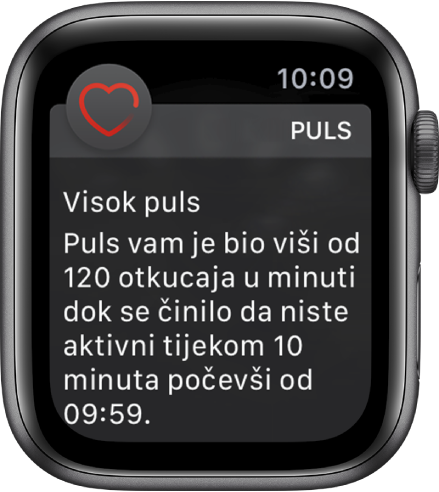 Obavijest za puls, prikazuje povišeni puls