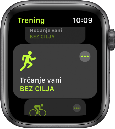 Zaslon Treninga s istaknutim treningom trčanja na otvorenom.
