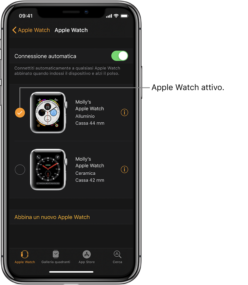 Segno di spunta che mostra Apple Watch in funzione.