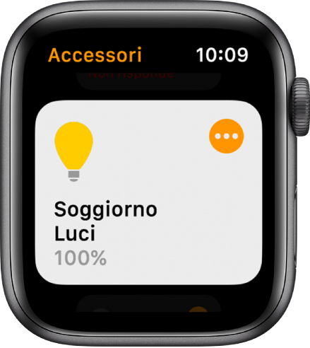 L’app Casa che mostra un accessorio di illuminazione. Tocca l’icona nell’angolo superiore destro dell’accessorio per regolarne le impostazioni.