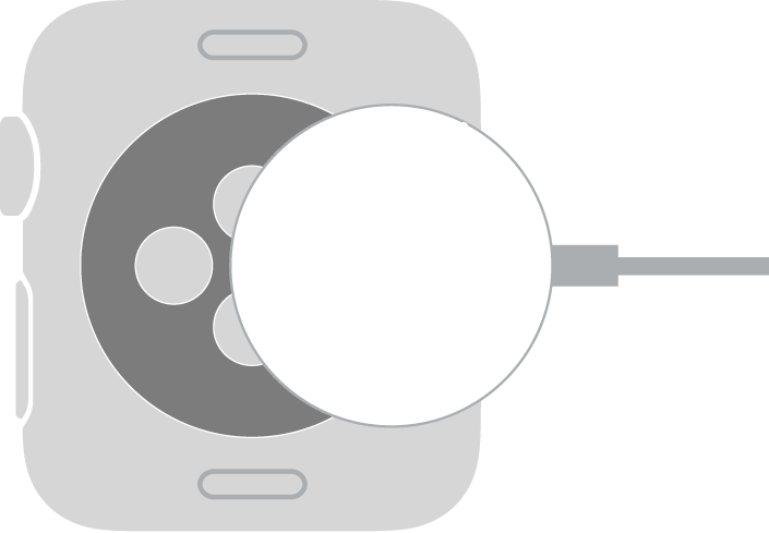 La terminazione concava del cavo magnetico di ricarica Apple Watch si innesta magneticamente nella parte posteriore di Apple Watch.