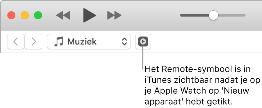 Het Remote-symbool verschijnt in iTunes wanneer je een bibliotheek aan de Apple Watch wilt toevoegen.