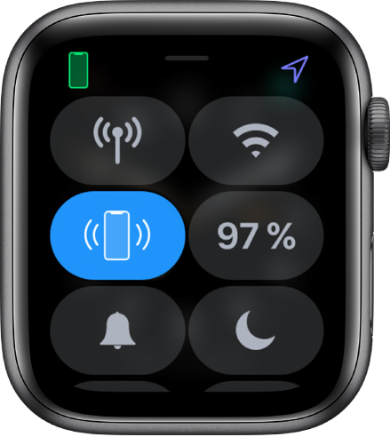 Kontrollsenter, med Ping iPhone-knappen på midten til venstre.