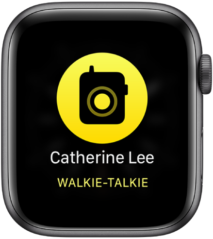 A tela do Walkie-Talkie mostrando um botão Falar no meio, um indicador de volume na parte superior direita e o nome “Molly” na parte superior esquerda.
