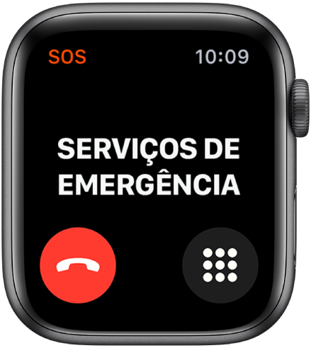 A tela “Serviços de Emergência” com a palavra Conectando perto da parte superior. Um botão para desconectar a ligação é exibido no canto inferior esquerdo e o botão Teclado, no canto inferior direito.