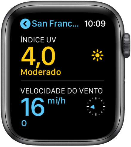 O app Tempo mostrando a qualidade do ar e o índice de emissão ultravioleta em Nova Iorque.