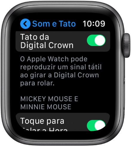 A tela Tato mostrando o botão Crown Haptics ativado.