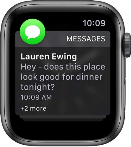 Uma notificação do Mensagens mostrando o texto de uma mensagem com as palavras “+2 outras” abaixo, indicando que há outras duas notificações de mensagens.