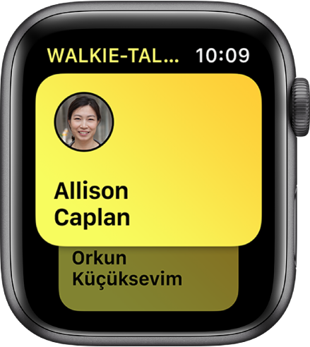 Ecrã da aplicação Walkie-talkie a mostrar um contacto.