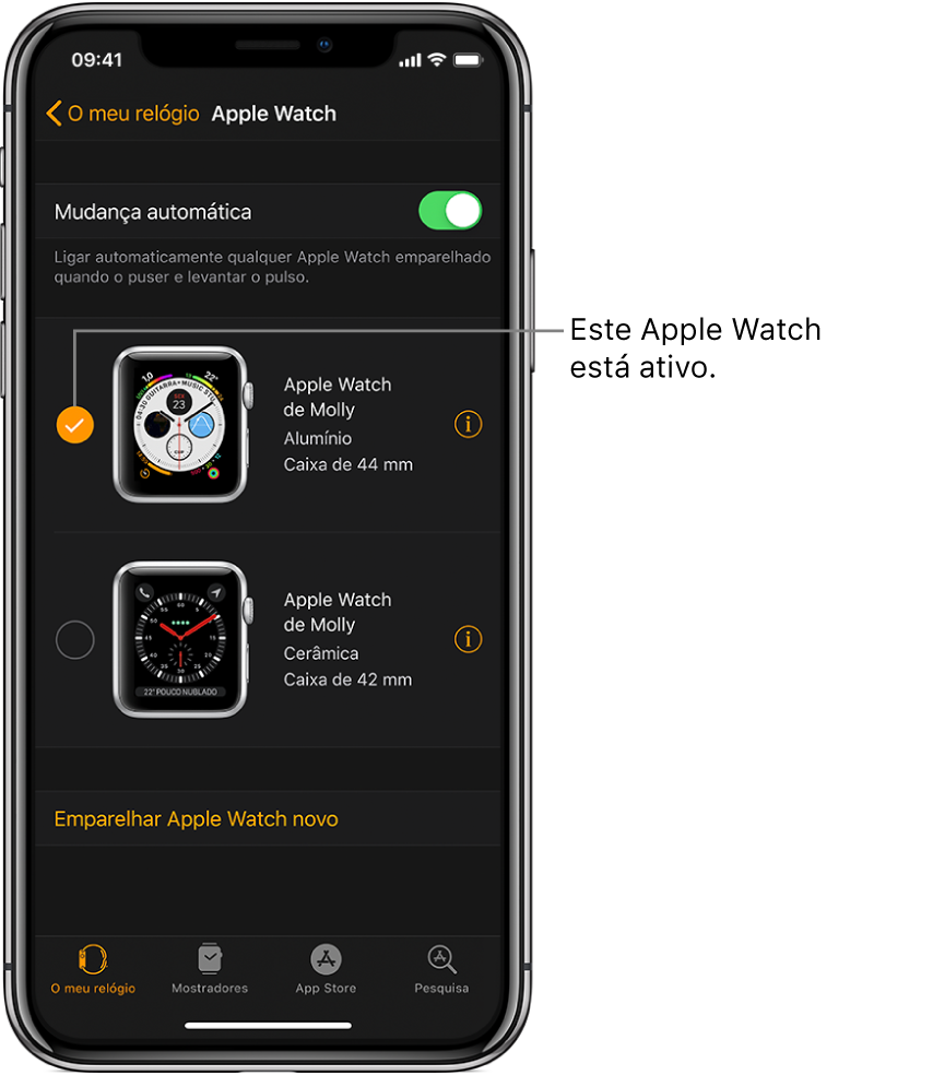 O visto mostra o Apple Watch ativo.