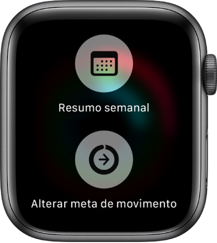 A aplicação Atividade a mostrar o botão “Resumo semanal” e o botão “Alterar meta de movimento”.