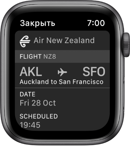 На Apple Watch показан посадочный талон.