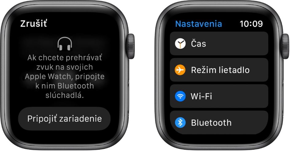 Ak zmeníte zdroj hudby na Apple Watch ešte pred spárovaním Bluetooth slúchadiel alebo reproduktorov, v spodnej časti obrazovky sa zobrazí tlačidlo Pripojiť zariadenie, pomocou ktorého prejdete na nastavenia Bluetooth na hodinkách Apple Watch. Tu môžete pridať zariadenie, na ktorom sa bude prehrávať hudba .