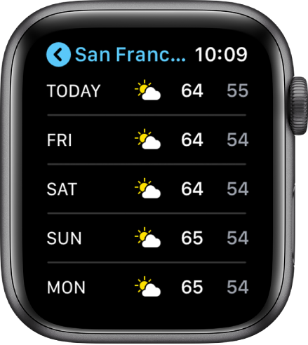 Aplikacija Weather (Vreme), ki prikazuje seznam mest.