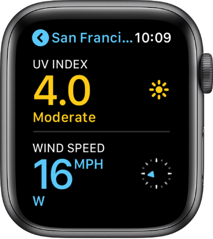 Aplikacija Weather (Vreme), ki prikazuje kakovost zraka in UV-indeks v New Yorku.
