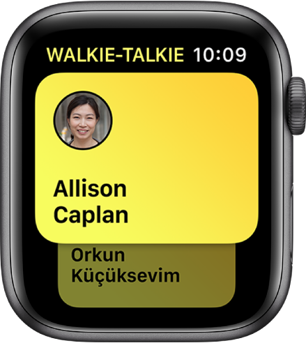 Walkie-talkie-skärmen visar en kontakt.