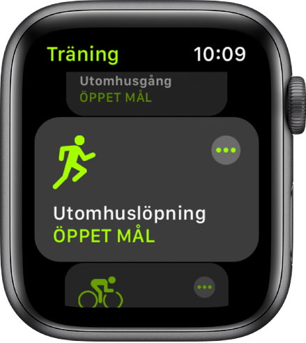 Skärmen Träning med träningen Utomhuslöpning markerad.