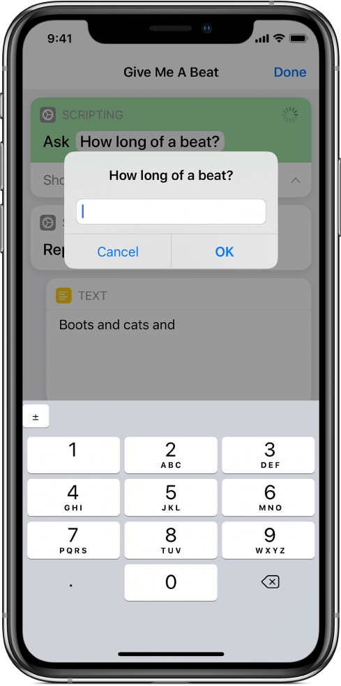 Zone de dialogue demandant à l’utilisateur de saisir des chiffres et ouvrant un pavé numérique au lieu d’un clavier textuel.