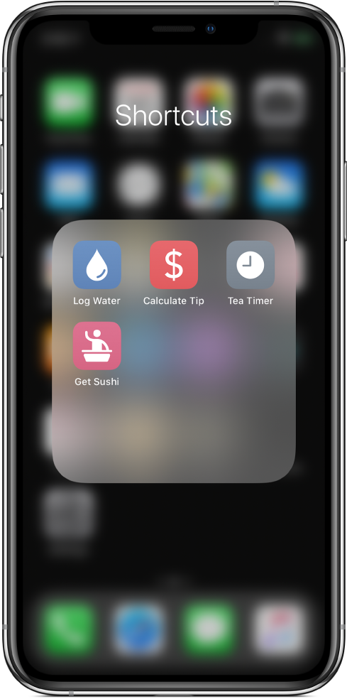 Scurtături grupate într‑un dosar pe ecranul principal.
