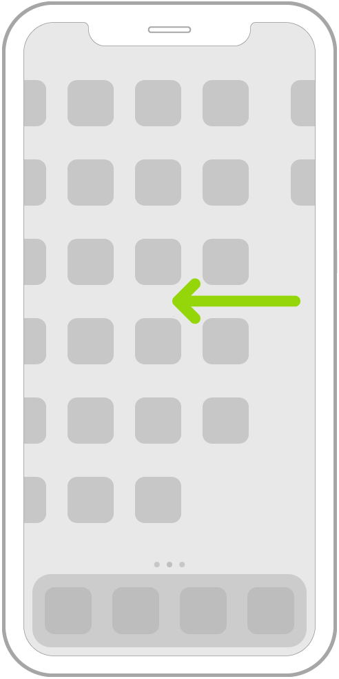 Il·lustració que mostra l’acció de lliscar el dit per veure les apps d’altres pàgines de la pantalla d’inici.
