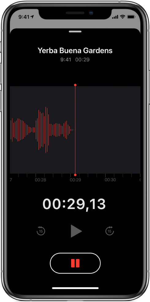 Obrazovka Diktafonu s probíhajícím nahráváním