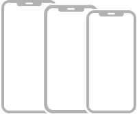 En illustration af tre iPhone-modeller med Face ID.