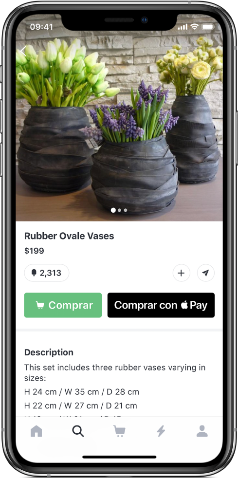 Una app mostrando una pantalla de pago que incluye el botón "Comprar con Apple Pay".