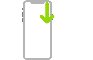 Ilustración del iPhone con una flecha que indica un deslizamiento hacia abajo desde la esquina superior derecha.