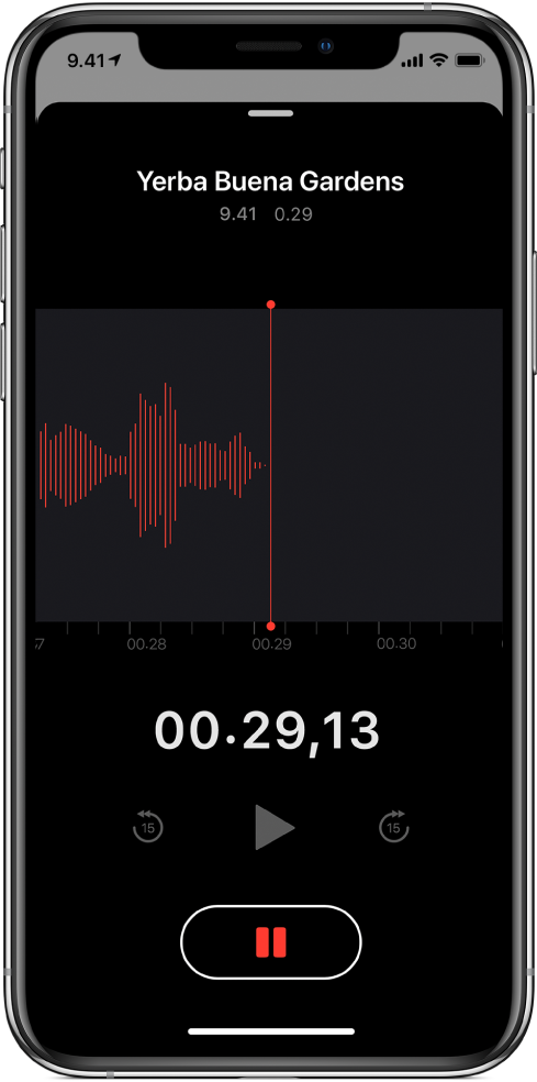 Sanelin-näyttö, jossa näkyy meneillään oleva äänitys.