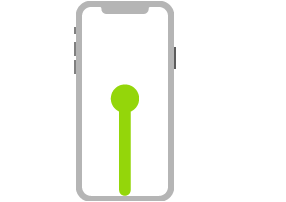 Illustration de l’iPhone. Une ligne se terminant par un point indique un élément glissé vers le haut de l’écran, puis une pause.