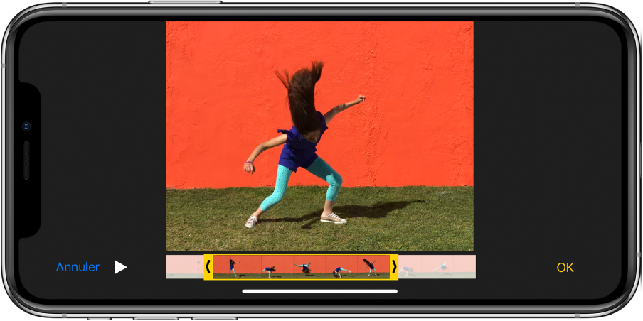 Une vidéo avec le visualiseur d’image en bas. Les boutons Annuler et Lecture se trouvent en bas à gauche et le bouton OK en bas à droite.