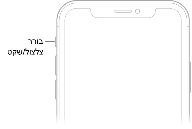 החלק העליון של חזית ה‑iPhone עם הסבר המצביע על בורר ״צלצול/שקט״.