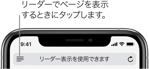 Safariのアドレスフィールド。左側にリーダーボタンがあります。