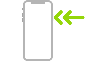 오른쪽 상단에서 측면 버튼을 이중 클릭함을 2개의 화살표로 가리키는 iPhone 그림.