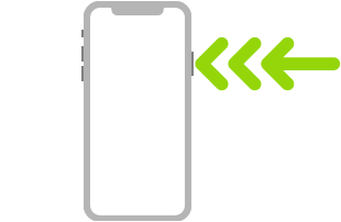 오른쪽 상단에서 측면 버튼을 삼중 클릭함을 3개의 화살표로 가리키는 iPhone 그림.