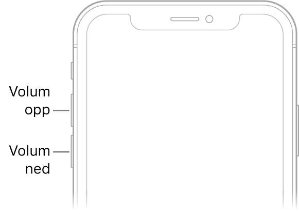 Øverste del av forsiden på iPhone med volum opp- og volum ned-knappene oppe til venstre.