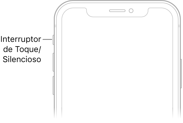 A parte superior frontal do iPhone, com chamada para o interruptor de Toque/Silencioso.