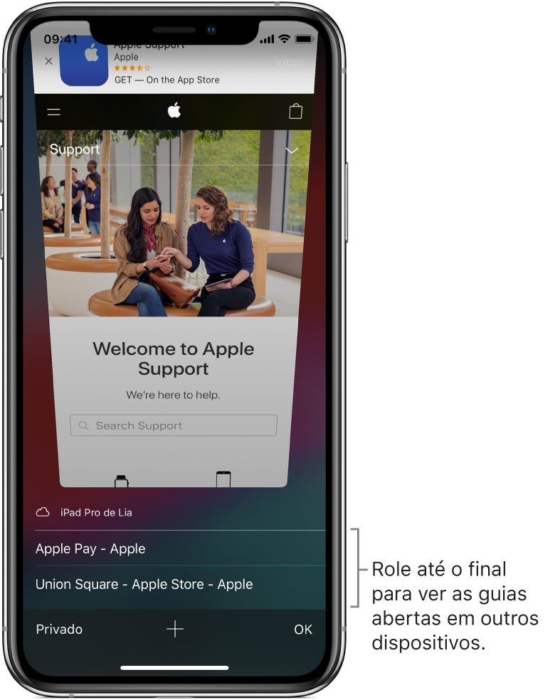 Abaixo das abas abertas neste dispositivo, há uma lista de abas abertas em outros dispositivos.