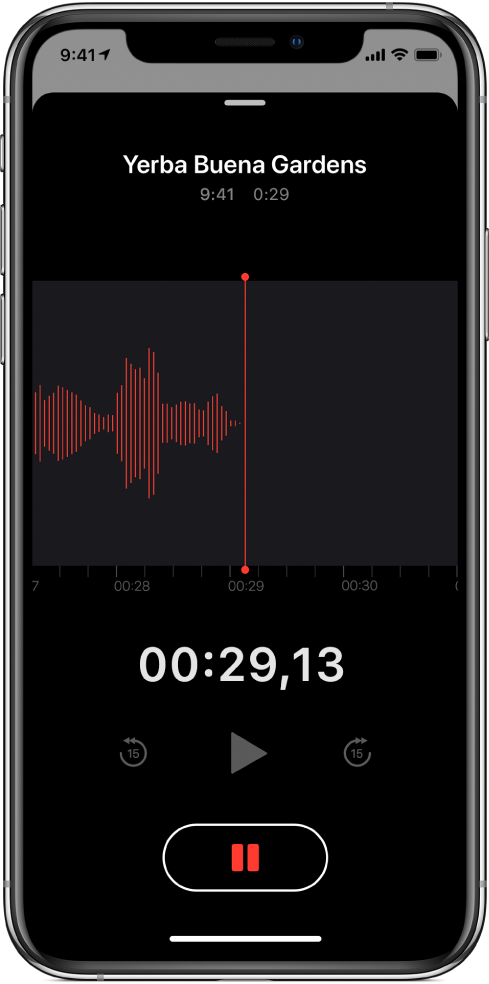 Экран программы «Диктофон», на котором отображается процесс записи.