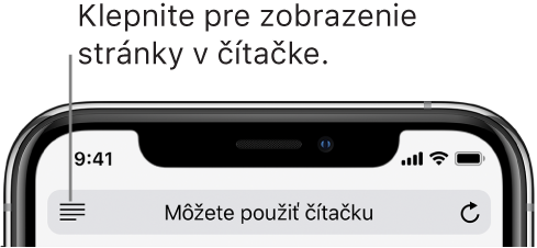 Polia adresy v Safari s tlačidlom čítačky vľavo.