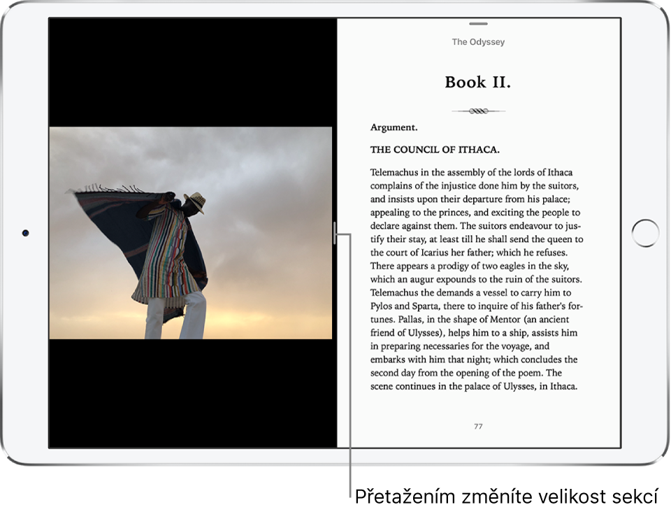 Vlevo otevřená aplikace Fotky, vpravo otevřená aplikace Knihy. Obě aplikace jsou aktivní.