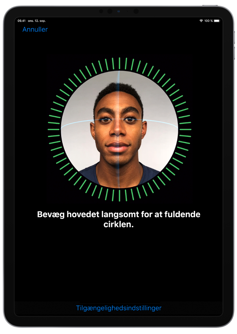 Skærmen til indstilling af Face ID.