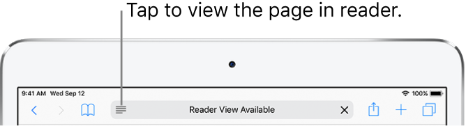 The Safari toolbar, with the Reader button on the left side of the address field.