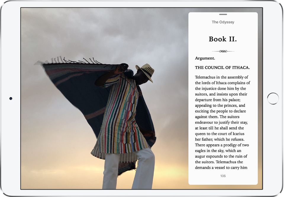 The Photos apps fills the screen. The Books app is open in Slide Over on the right.